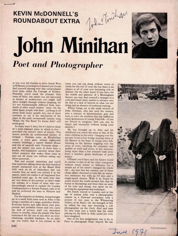 [Minihan, Newspaper-clipping of a very early article about “John Minihan – Poet and Photographer”