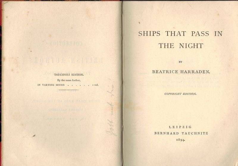 Harraden Ships that Pass in the Night. Inanna Rare Books