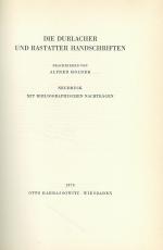 Holder - Die Durlacher und Rastatter Handschriften.