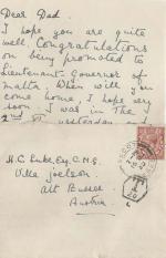 [Luke, Manuscript Letter by Peter Luke to his father, Sir Harry Luke