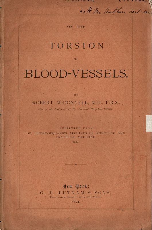 McDonnell, On the Torsion of Blodd-Vessels [Inscribed by the Author].