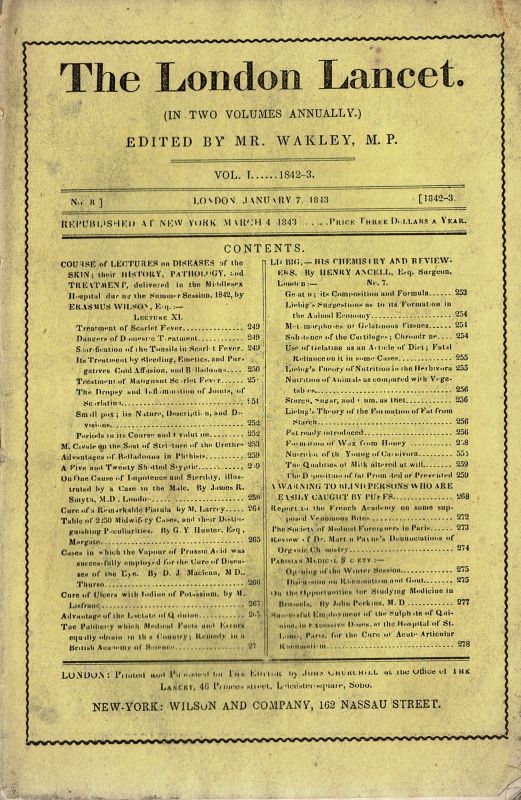 [Briquet, The London Lancet – Edited by Mr. Wakley – Volume I, No.8. [With the r