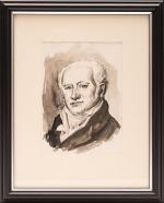 Original, late 20th-century watercolour-portrait of french physician and cardiologist, Jean-Nicolas Corvisart