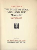Joyce, The Mime of Mick, Nick and the Maggies - A Fragment from Work in Progress