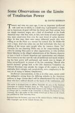 Riesman, Some Observations on the Limits of Totalitarian Power.