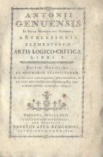 Antonii Genuensis in regia Neapolitana Academia Antecessoris Elementorum Artis Logico-Criticae Libri V.