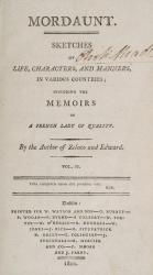 John Moore - Mordaunt. Sketches of Life, Characters, and Manners, in Various Cou