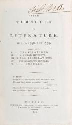 [William Hales], Irish Pursuits of Literature, in A.D. 1798, and 1799