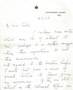 [Luke, Eight – page – Manuscript letter (MLS) to Sir Harry and manuscript evaluation of personnell at Government House (Fiji) 